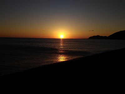 煙樹の夕日