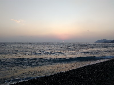 煙樹の夕日